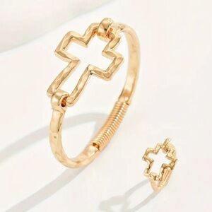 Punk Inspired Hollow Cross Jewelry Set - 18k Gold Plated Zinc